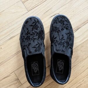 Vans Black Floral Slip-On Shoes